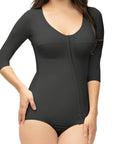 Panty-Length Compression Bodysuit with Bra, Sleeves & Off-Center Closure (BB11)