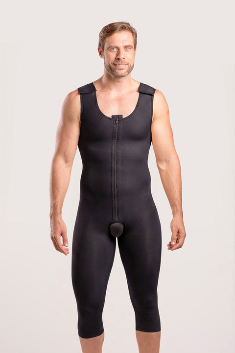 Body de compresión para hombre con cremallera por debajo de la rodilla (MG02-BK)