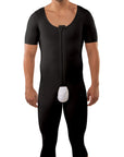 Male Below the Knee Compression Bodysuit w/Sleeves & Zipper (MG07-BK)