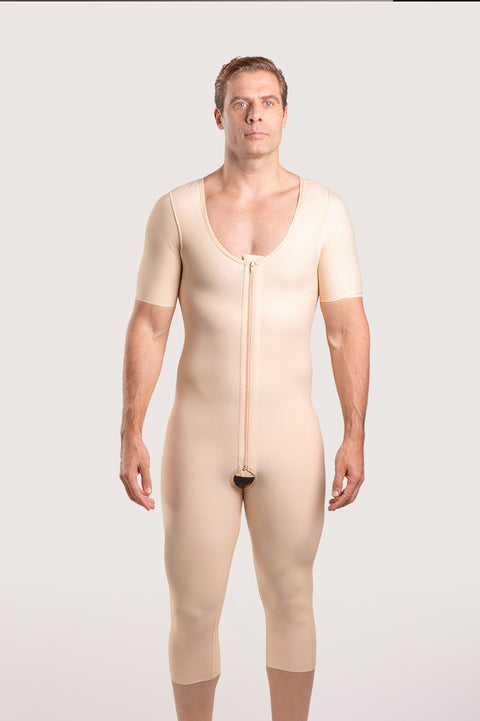 Body de compresión para hombre por debajo de la rodilla con mangas y cremallera (MG07-BK)