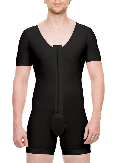 Body de compresión hasta la mitad del muslo para hombre con mangas y cremallera (MG07)