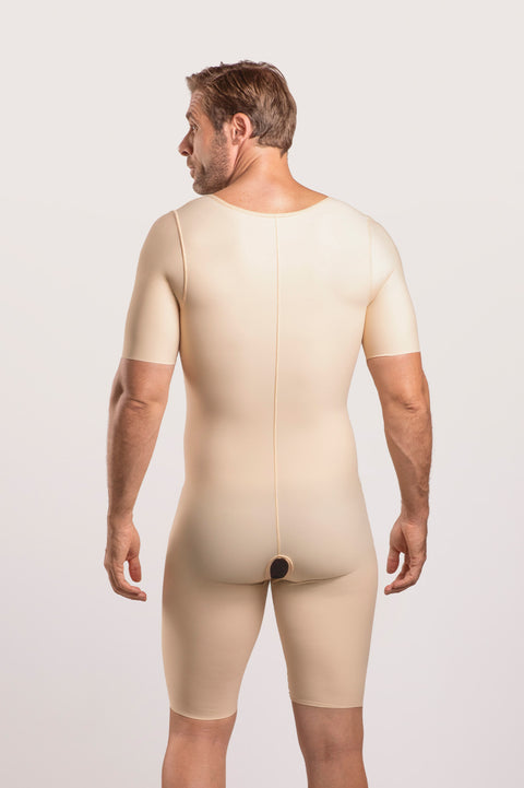 Body de compresión hasta la mitad del muslo para hombre con mangas y cremallera (MG07)