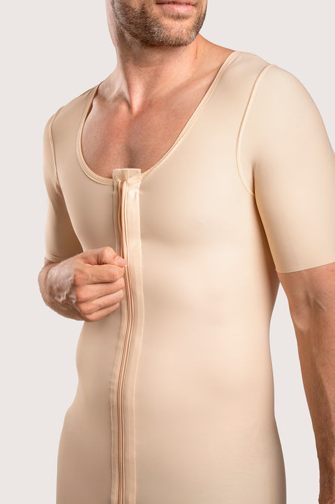Body de compresión para hombre por debajo de la rodilla con mangas y cremallera (MG07-BK)