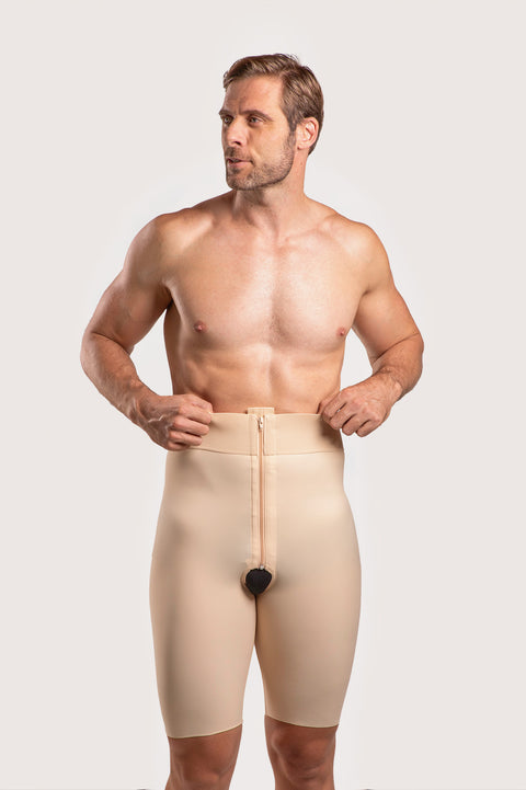 Faja de compresión de cintura alta hasta la mitad del muslo para hombre con cremallera (MG09)