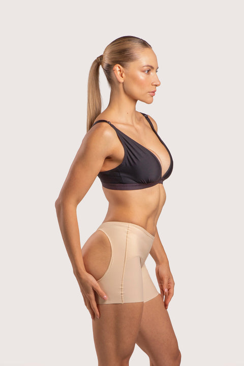 Faja de cintura baja hasta la mitad del muslo con levantamiento de glúteos y glúteos abiertos (BE01)