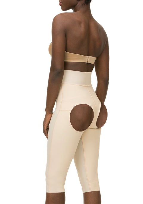 Faja de cintura alta con cremallera y glúteos abiertos para levantar glúteos por debajo de la rodilla (BE03-BK)