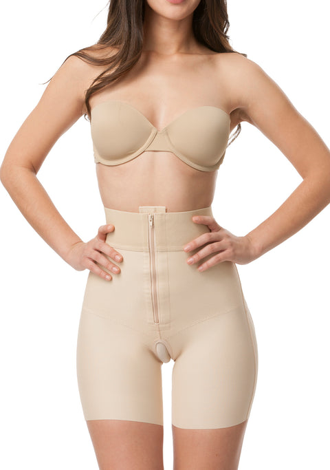 Faja de cintura alta hasta la mitad del muslo con cremallera y glúteos abiertos (BE03)