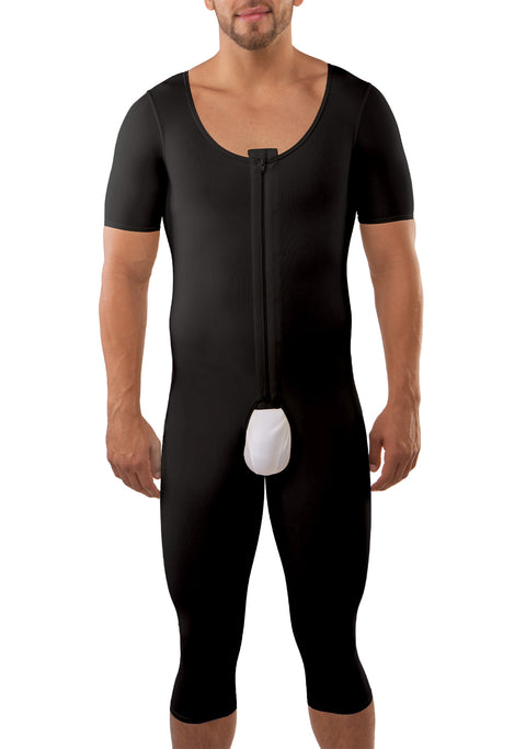 Male Below the Knee Compression Bodysuit w/Sleeves & Zipper (MG07-BK)
