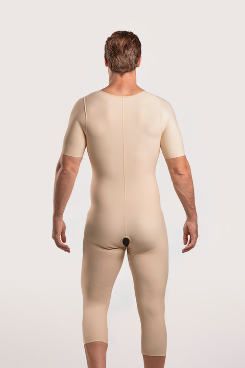 Male Below the Knee Compression Bodysuit w/Sleeves & Zipper (MG07-BK)