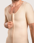 Male Below the Knee Compression Bodysuit w/Sleeves & Zipper (MG07-BK)
