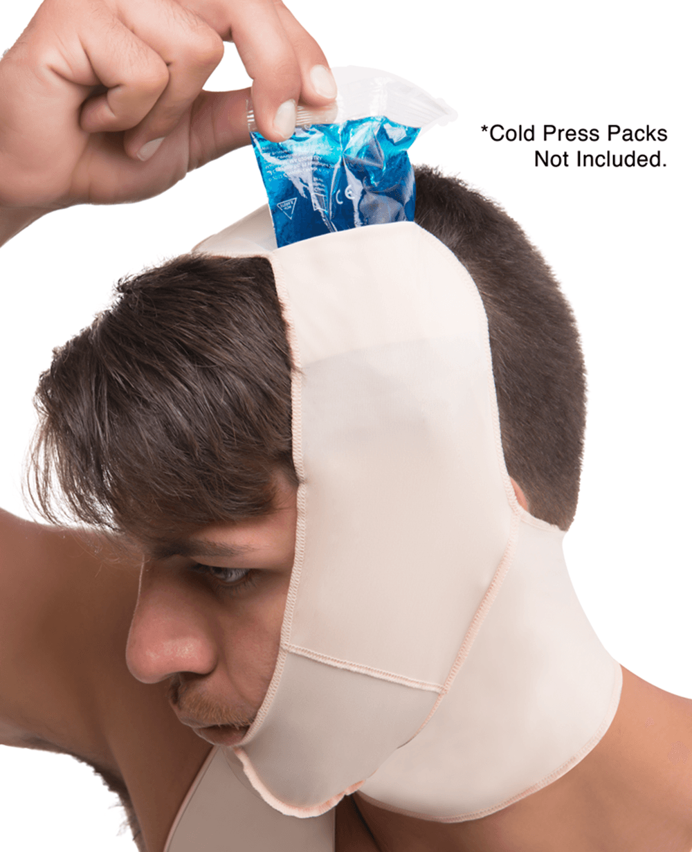 Chin Strap Support with Cold Pack Insert Pouches Compression Garment with Full Neck Support (FA04) - Isavela Compression Garments